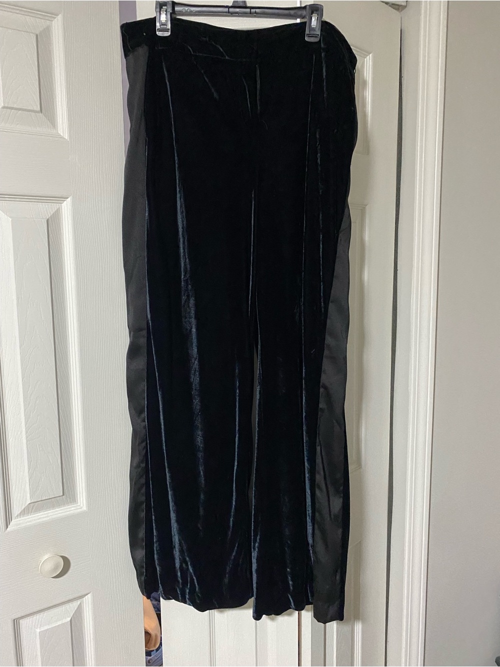 New York & Company Black Velvet Wide-Leg Pants with Satin Side Panels